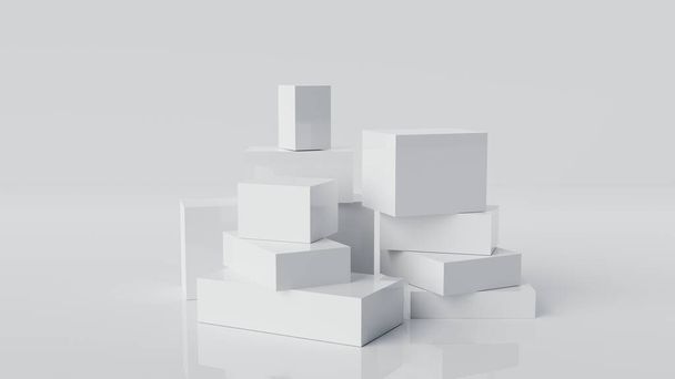 概要白い立方体ブロック移動アニメーション背景3Dレンダリング - 写真・画像