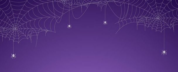 Halloween spider web banner with spiders, cobweb background - Vector, Image