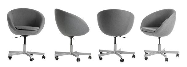 Állítsa be trendi szürke székek fehér háttér - Fotó, kép