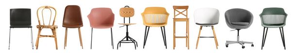 Set van verschillende trendy stoelen op witte achtergrond - Foto, afbeelding