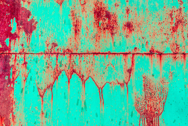 Old metal texture painted in blue with rust and chipped. - Φωτογραφία, εικόνα