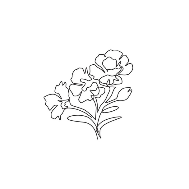 One continuous line drawing beauty fresh dianthus for home wall art decor poster print. Decorative sweet william flower concept for invitation card. Modern single line draw design vector illustration - Vector, Image