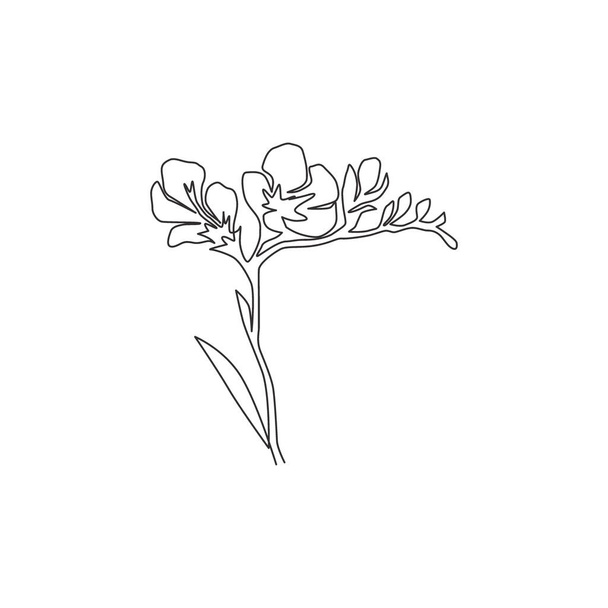 Single continuous line drawing of beauty fresh freesia for home wall decor art poster print. Decorative herbaceous flower concept for floral card frame. Modern one line draw design vector illustration - Vector, Image