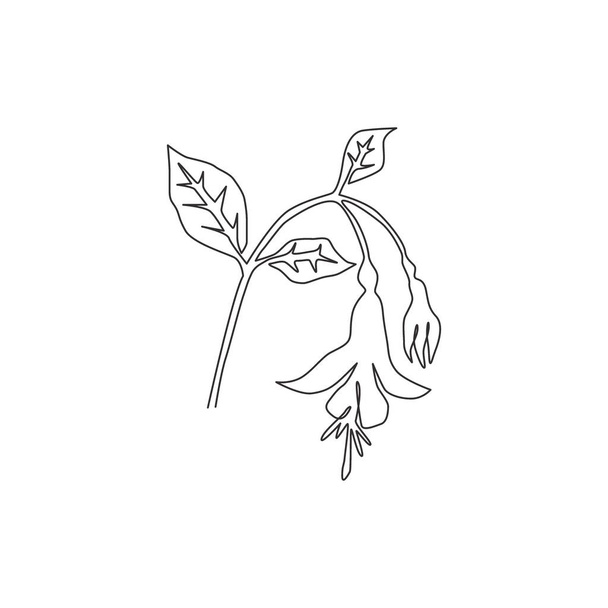 Bahçe logosu için fuşya çiçeği çizen tek satır. Ev dekorasyonu için bahçe çalı çiçek konsepti duvar resmi poster baskısı dekorasyonu. Modern sürekli çizgi çizimi tasarım vektörü illüstrasyonu - Vektör, Görsel