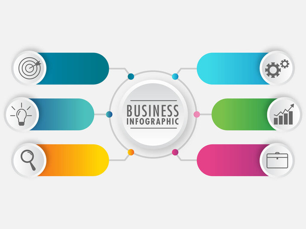 6 Steps Business Infographic Elements Presentation on White Background. - Vetor, Imagem