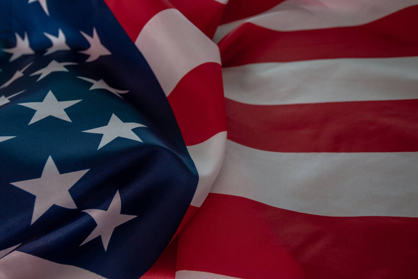Bandiera americana close-up, sfondo bandiera USA con spazio di copia. Vista dall'alto - Foto, immagini