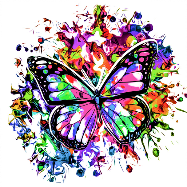 abstrakcyjne kolorowe tło z motylem  - Zdjęcie, obraz