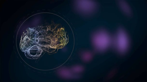 3D рендеринг освещающих частиц структуры мозга, активно работая на черном фоне с фиолетовым боке огней. - Фото, изображение
