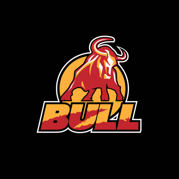 Bull dynamic logo with an inscription on a black background. - Διάνυσμα, εικόνα