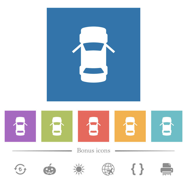 Auto open voordeuren dashboard indicator plat witte pictogrammen in vierkante achtergronden. 6 bonus symbolen opgenomen. - Vector, afbeelding