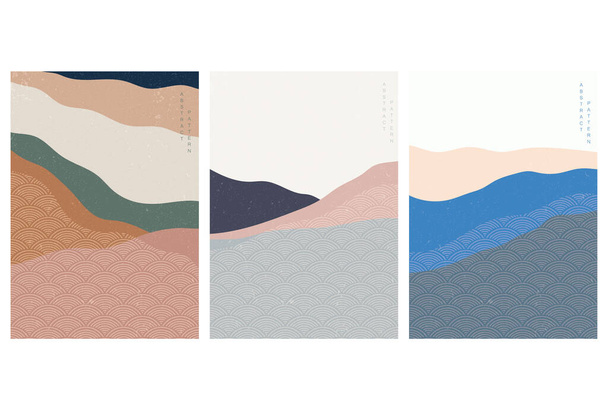 Abstract kunstachtergrond met Japanse golf patroon vector. Kunstlandschap in tretro stijl. Template voor bergbossen. - Vector, afbeelding
