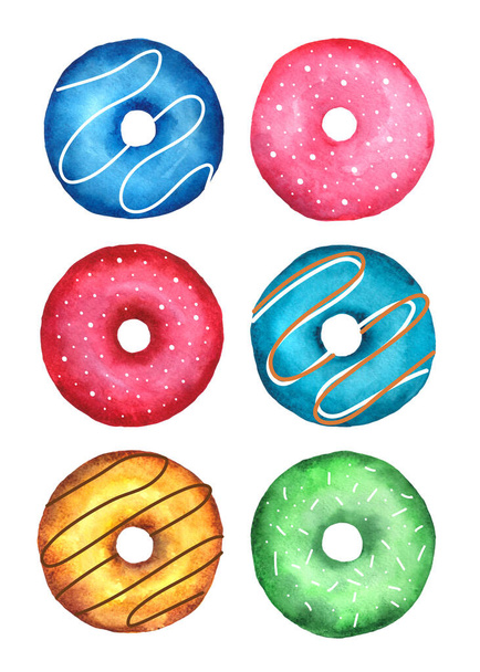 Aquarell-Donuts. Aquarell-Illustration isoliert auf Weiß. - Foto, Bild