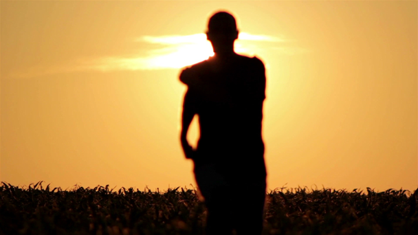 silhouet van de mens op de zonsopgang. vrijheid concept. harmonie concept. - Video