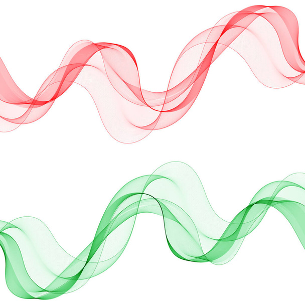 Set of colored waves. Green and red lines. Abstract vector layout - Vector, Image