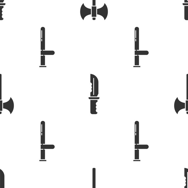 Set Medieval axe, Military knife and Police rubber baton on seamless pattern. Vector. - Vector, Image