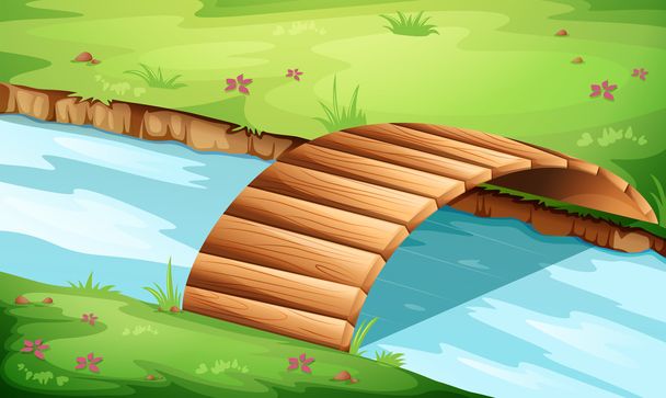 drewniany most na rzece - Wektor, obraz