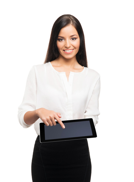Business woman with computer - Zdjęcie, obraz