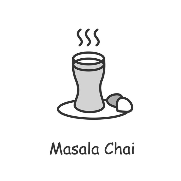  Εικονίδιο γραμμής Μασάλα Τσάι. Παραδοσιακά ινδικά ποτά - Διάνυσμα, εικόνα