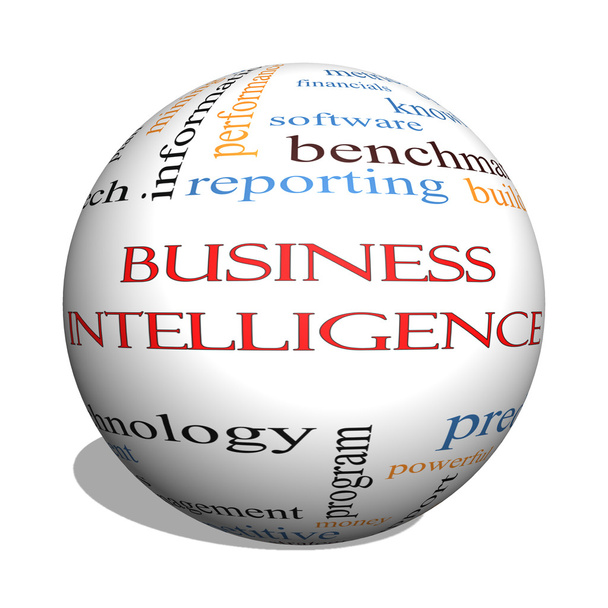 üzleti intelligencia 3d gömb szó felhő fogalmát - Fotó, kép
