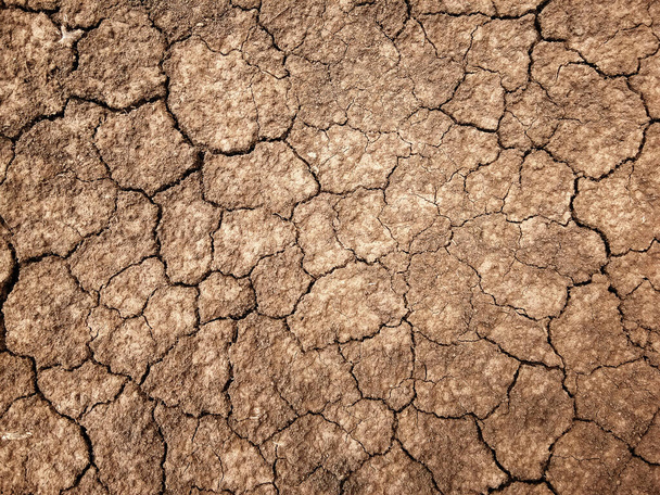 The ground has cracks in the top view for the background or graphic design with the concept of drought and death. - Фото, изображение