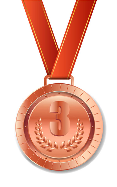 Realistic bronze medal with red ribbon - Vector, Image