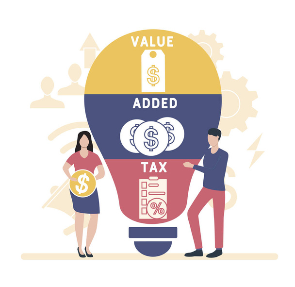 Flat design with people. VAT - value added tax.  business concept background. Vector illustration for website banner, marketing materials, business presentation, online advertising - Vector, Image
