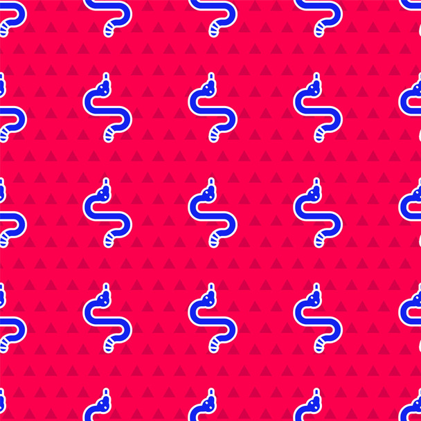 Blue Snake icon isolated seamless pattern on red background.  Vector. - Vector, Image