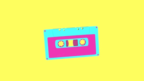 3D animation - Colorful retro cassette isolated on yellow background - Footage, Video
