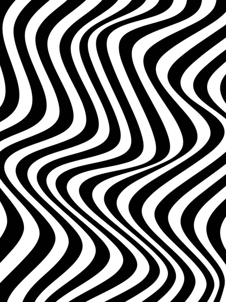 Abstrato mobius fundo onda. Moda preto e branco listra linha pano de fundo. Criativa óptica Ilusão padrão ondulado. Design gráfico vetorial simples e moderno. - Vetor, Imagem