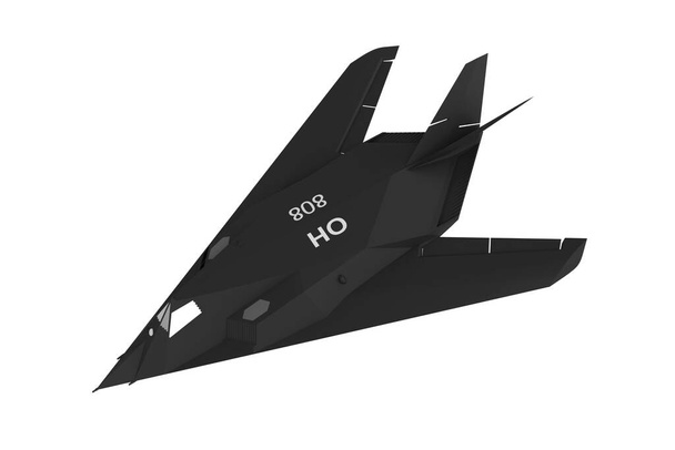 F-117. Vojenské maskovací letadlo. Černé letadlo. 3D ilustrace. - Fotografie, Obrázek