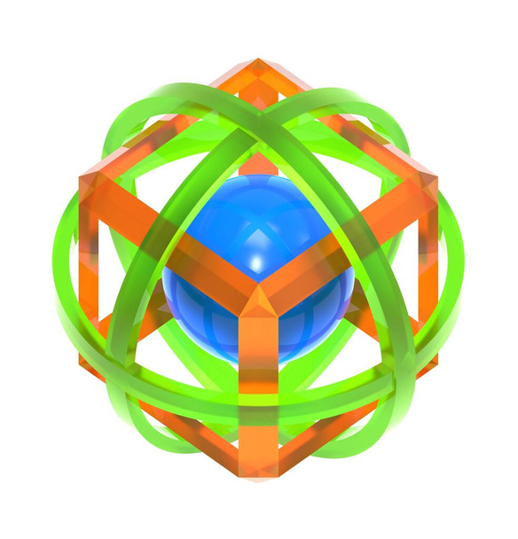 Soyut hacimli geometrik yapı. Soyut geometrik şekil. Küp ve küre. 3d illüstrasyon. - Fotoğraf, Görsel