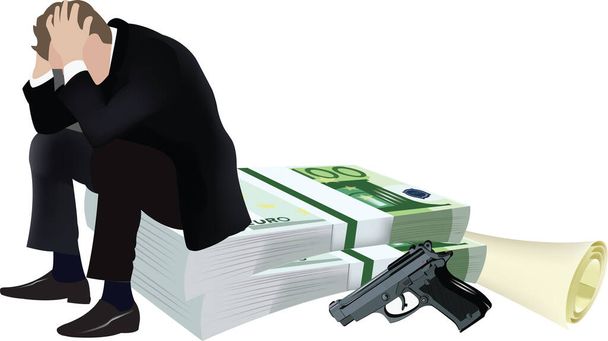 πρόσωπο με τα χέρια στο μέτωπο ευρώ χειροπέδες και αστυνομικό καπέλο - Διάνυσμα, εικόνα