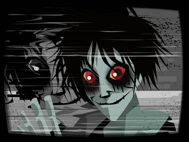 creepypasta horror character with red eyes on tv - Vector, Image