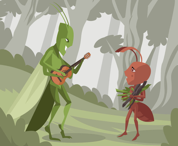 ant and grasshopper cicada fable - Vector, Image