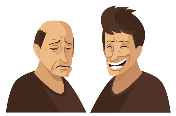 vypadávání vlasů léčba muž smutný a šťastný - Vektor, obrázek