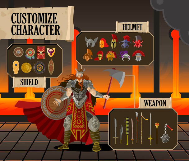 videogame ui personalizar tela de personagem gladiador - Vetor, Imagem