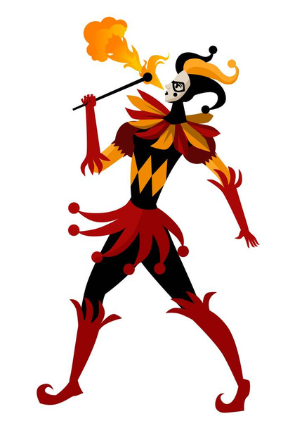 female harlequin dancing with fire - Vector, Image