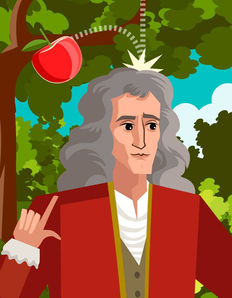 портрет великого фізика з яблуком
 - Вектор, зображення