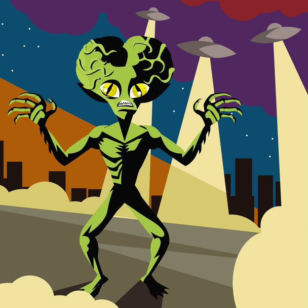 evil vintage alien space invader and flying saucers ufo ships - ベクター画像