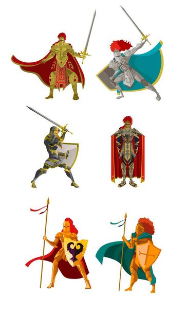 Kolekcja średniowiecznych rycerzy pancernych - Wektor, obraz