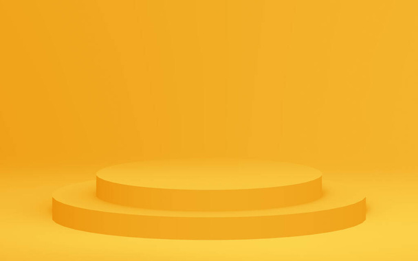 3d gelben Zylinder Podium minimalen Studio-Hintergrund. Abstrakte 3D-Darstellung geometrischer Formen. Anzeige für Sommerferienprodukt. - Foto, Bild