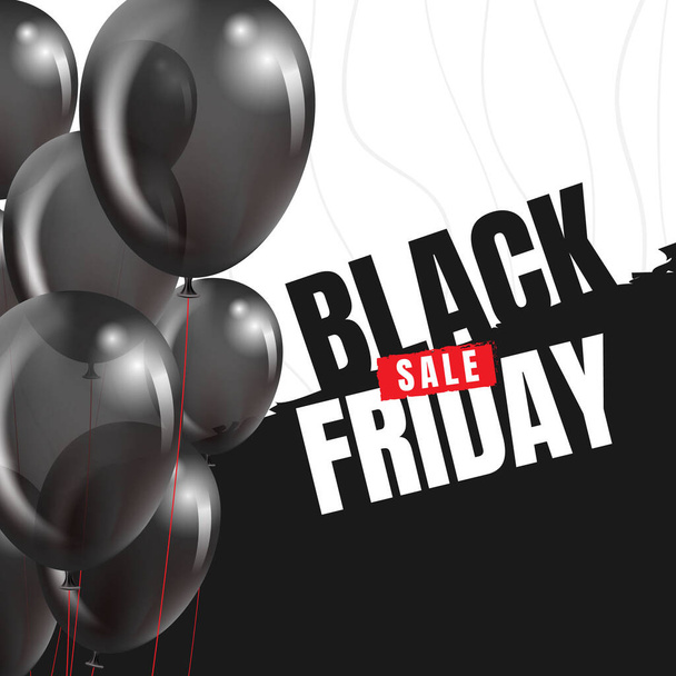 Black friday banner with balloons - Vector, imagen