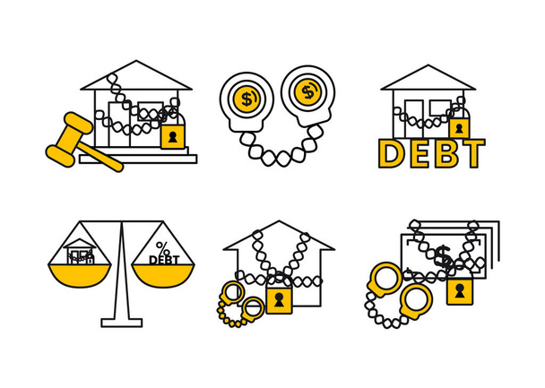 Finanzen. Vektor Illustration Set von Symbolen Beschlagnahme von Eigentum, Zwangsvollstreckung. - Vektor, Bild
