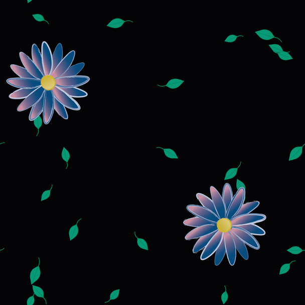 ελεύθερη σύνθεση με απλά πολύχρωμα λουλούδια και πράσινα φύλλα για ταπετσαρία, διανυσματική απεικόνιση - Διάνυσμα, εικόνα
