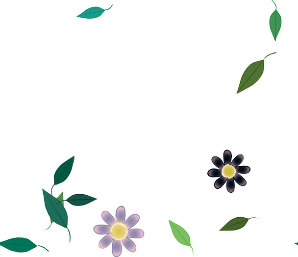 design összetétel egyszerű virágokkal és zöld levelekkel, vektor illusztráció - Vektor, kép