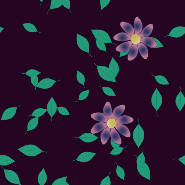 ontwerp compositie met eenvoudige bloemen en groene bladeren, vector illustratie - Vector, afbeelding