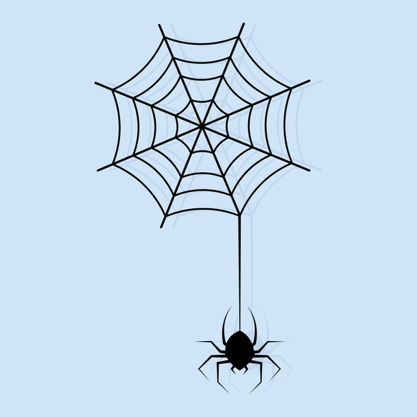 Silhouette der Spinne, die am Spinnennetz hängt. Isoliert im Hintergrund. Vektorillustration - Vektor, Bild