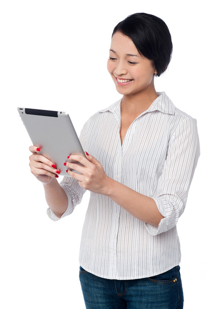 Business woman using touch pad device - Foto, imagen