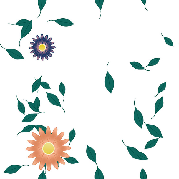 design összetétel egyszerű virágokkal és zöld levelekkel, vektor illusztráció - Vektor, kép