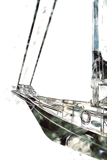 Парусные лодки, спрятанные в марина-арт иллюстрации винтажного ретро - Фото, изображение